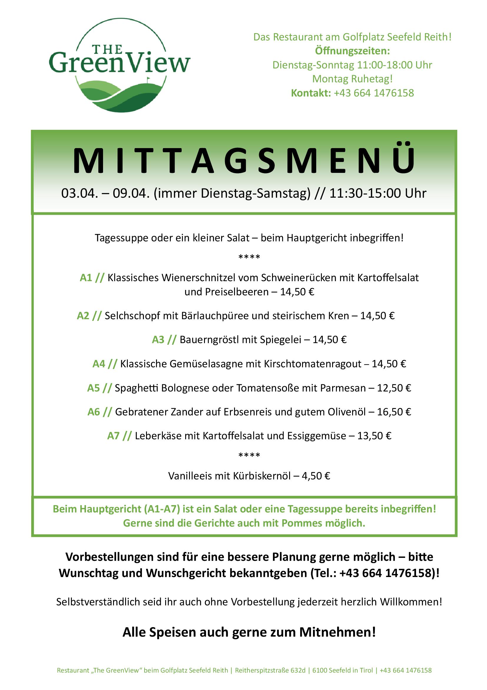 Restaurant GreenView Wochenkarte 2026 01